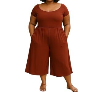 Torrid Jumpsuit Size 6X Super Soft Knits Stretch Culotte Off Shoulder Brick Red